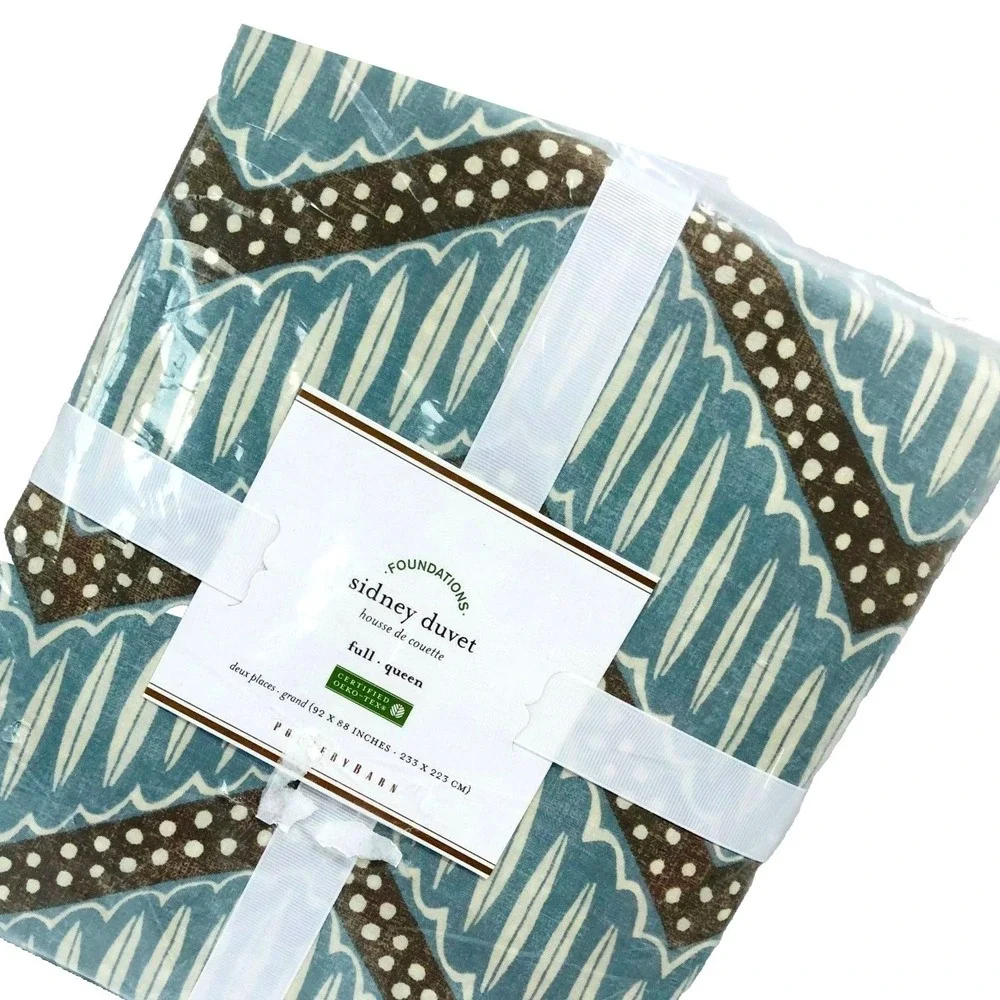 NEW Pottery Barn Duvet Cover Sidney Full Queen 92 x 88 Multi Blue Beachy Chevron